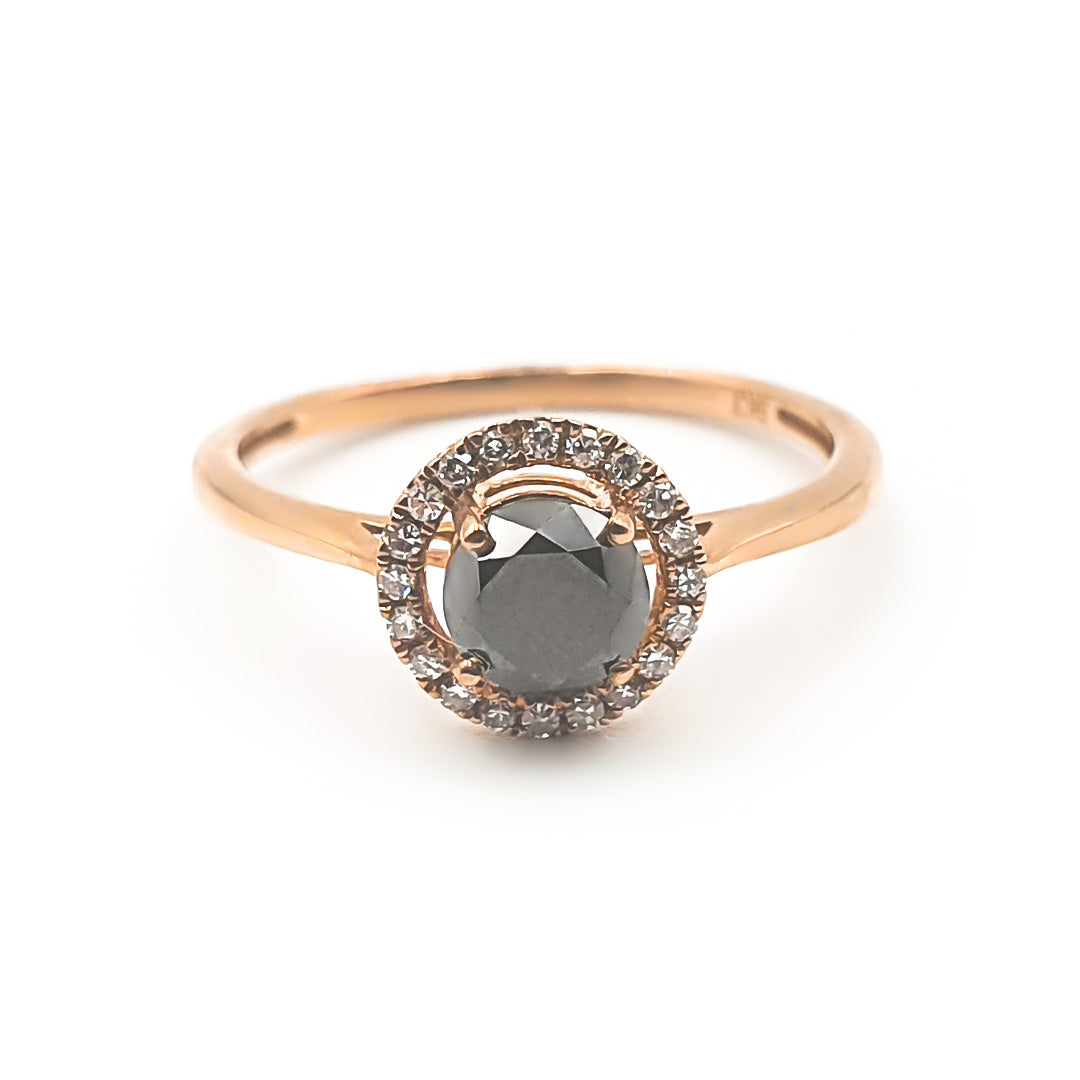9ct Rose Gold Ladies Black Diamond Halo Engagement Ring The_Diamond_box_South_Africa