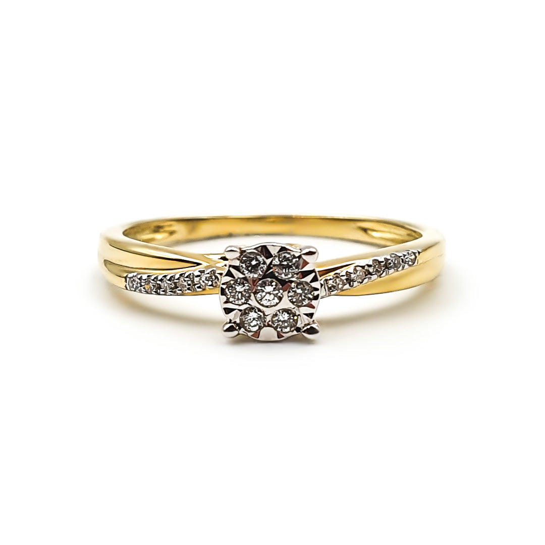 9ct Yellow Gold Ladies Diamond Cluster Engagement Ring The_Diamond_box_South_Africa