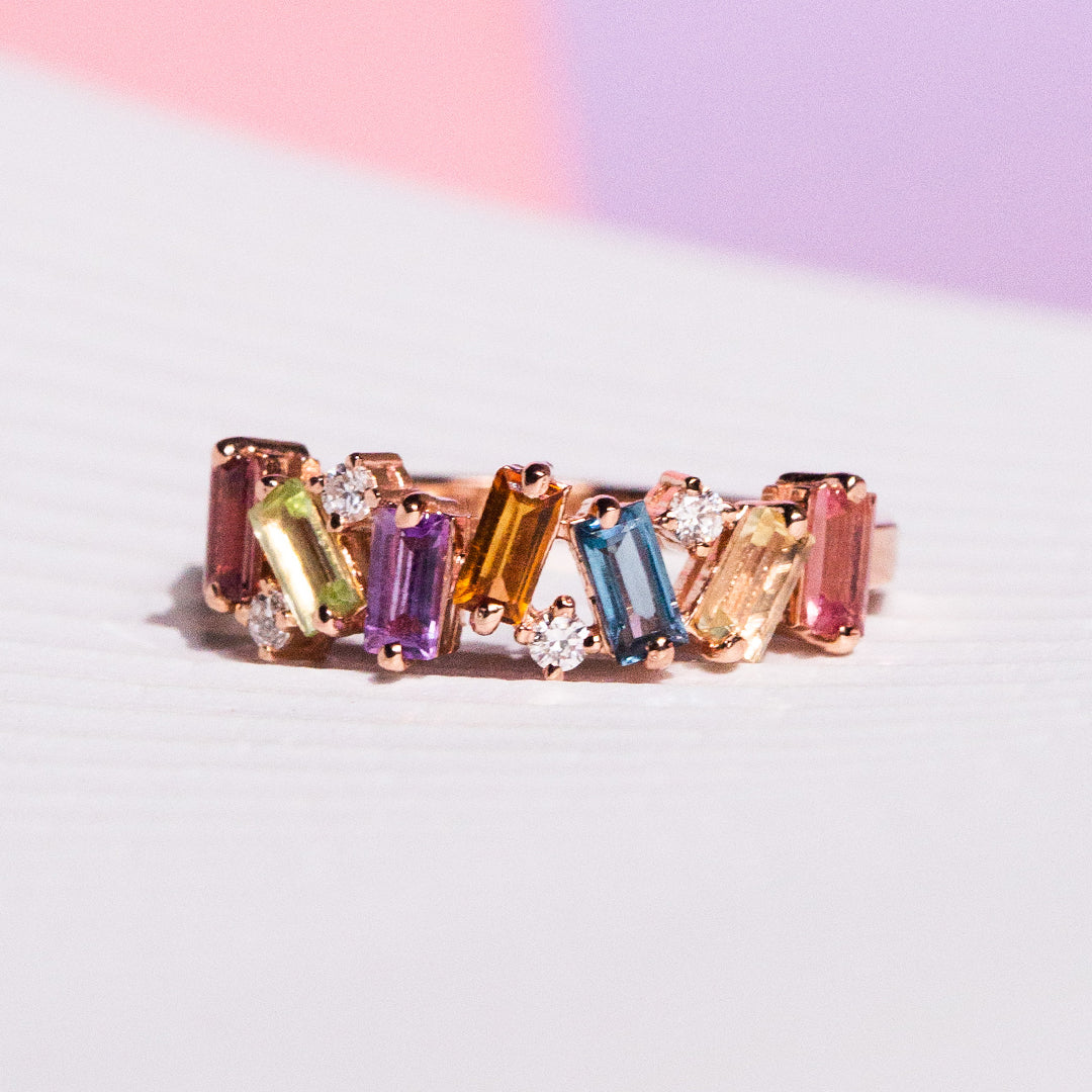9ct Rose Gold Baguette Ladies Semi-Precious and Diamond Band The_Diamond_box_South_Africa
