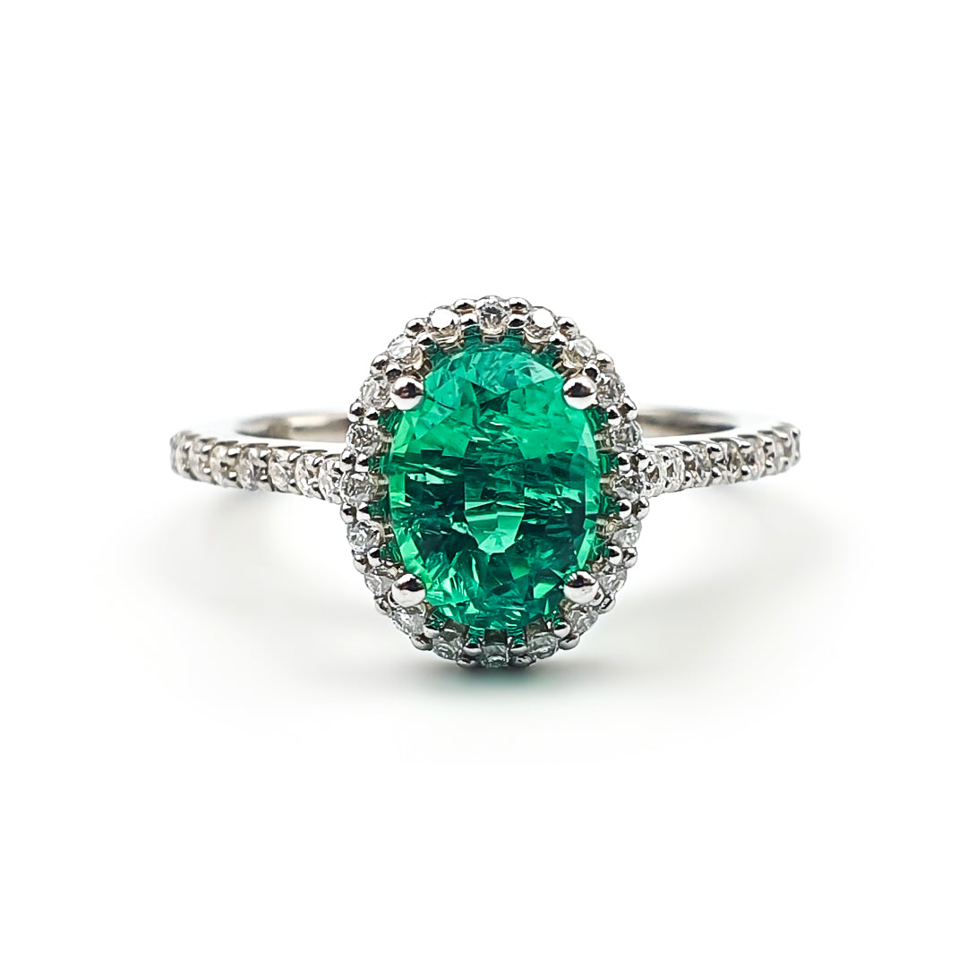 9ct White Gold Ladies 1ct Oval Hydro Thermal Emerald Halo Engagement Ring The_Diamond_box_South_Africa