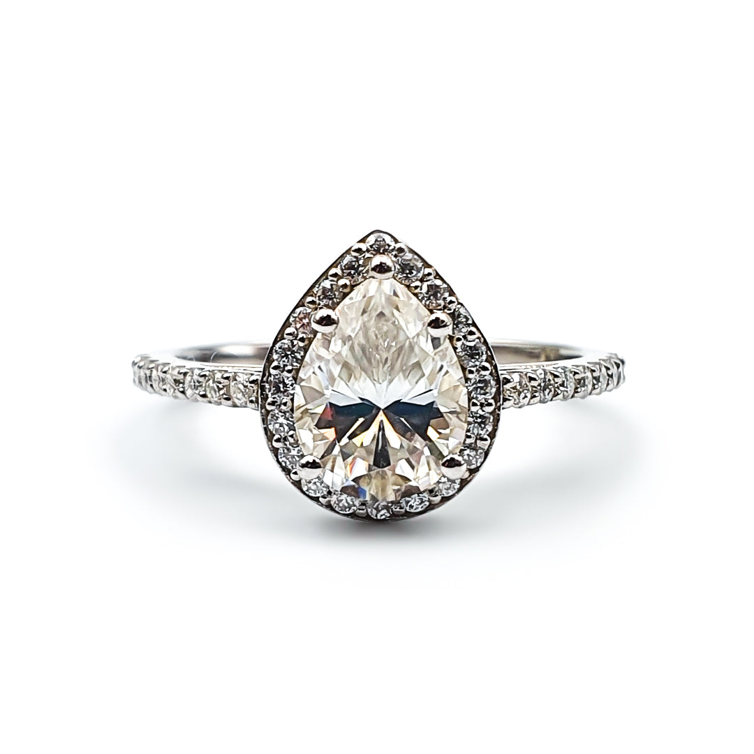 9ct White Gold Ladies 1ct Pear Moissanite Halo Engagement Ring The_Diamond_box_South_Africa