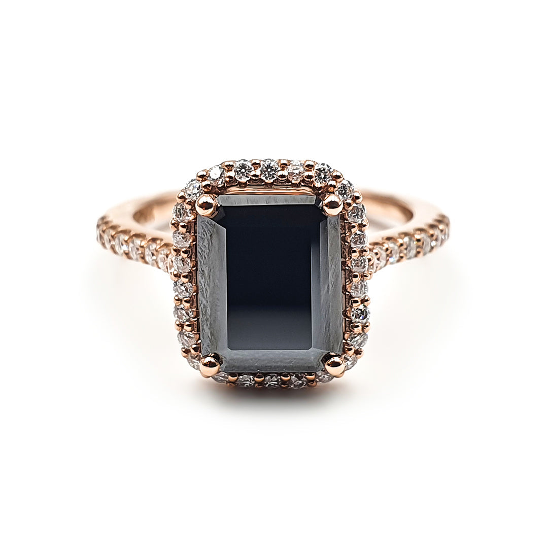 9ct Rose Gold Ladies 2.00ct Black Moissanite Halo Emerald cut Engagement Ring The_Diamond_box_South_Africa
