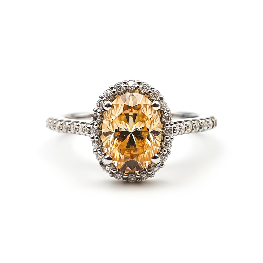 9ct White Gold Ladies 1.50ct Champagne Oval Moissanite Halo Engagement Ring The_Diamond_box_South_Africa