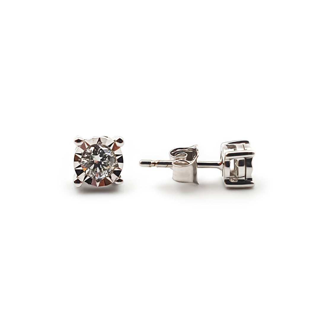 9ct White Gold Ladies Diamond Classic Stud Earrings