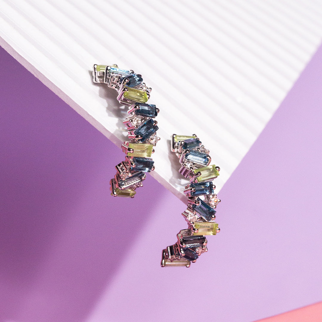 9ct White Gold Ladies Semi-Precious and Diamond Earring