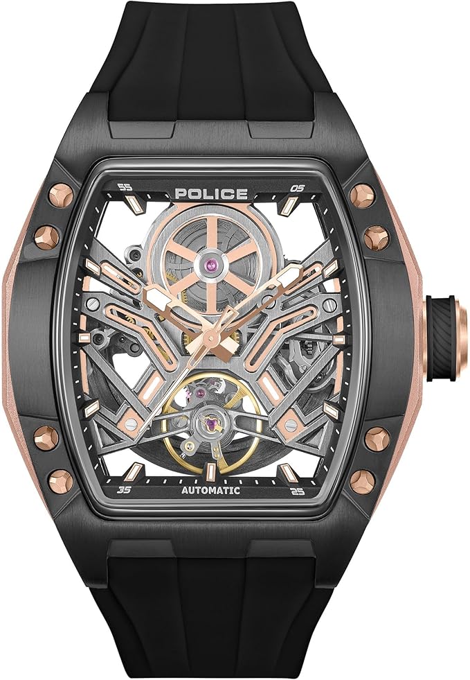 Police Tampa 42mm Men's Automatic Black/Rose Gold Dial with Black - PEWGR0082104