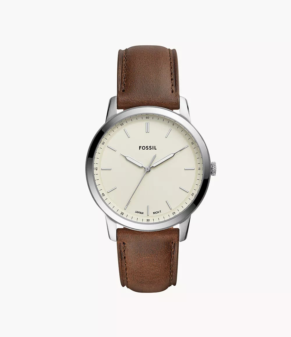 Fossil The Minimalist Men's Cream Dial Watch with Brown Leather Strap - FS5439