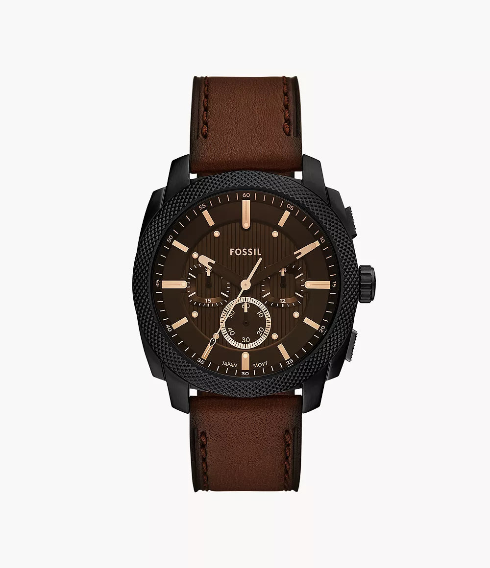 Fossil Machine Brown Dial Men's Chronograph Watch with Brown Leather Strap- FS6101