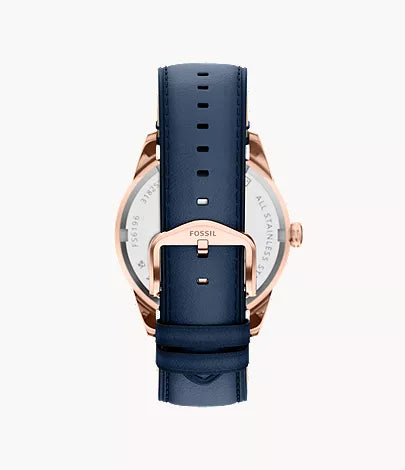 Fossil Pearson Men's Blue Dial Rose Gold Watch with Blue Leather Strap - FS6196