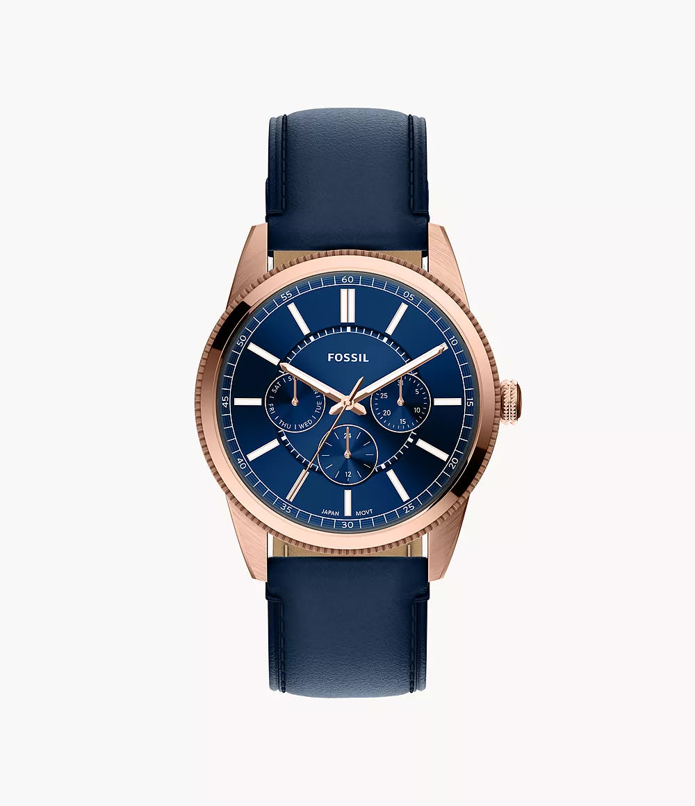 Fossil Pearson Men's Blue Dial Rose Gold Watch with Blue Leather Strap - FS6196
