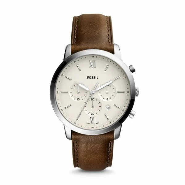 Fossil Men's Neutra Chrono Silver Round Leather Watch - FS5380