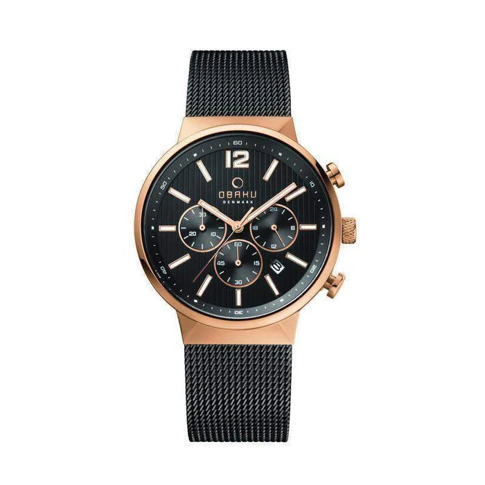 Obaku Storm-Night Rg Black Mesh Chronograph Watch -  V180GCVBMB
