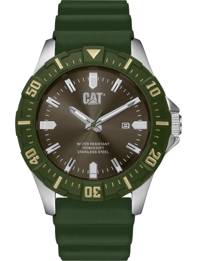 CAT Moto Men's Beige Dial Watch with Green Silicone Strap - PZ.141.23.323