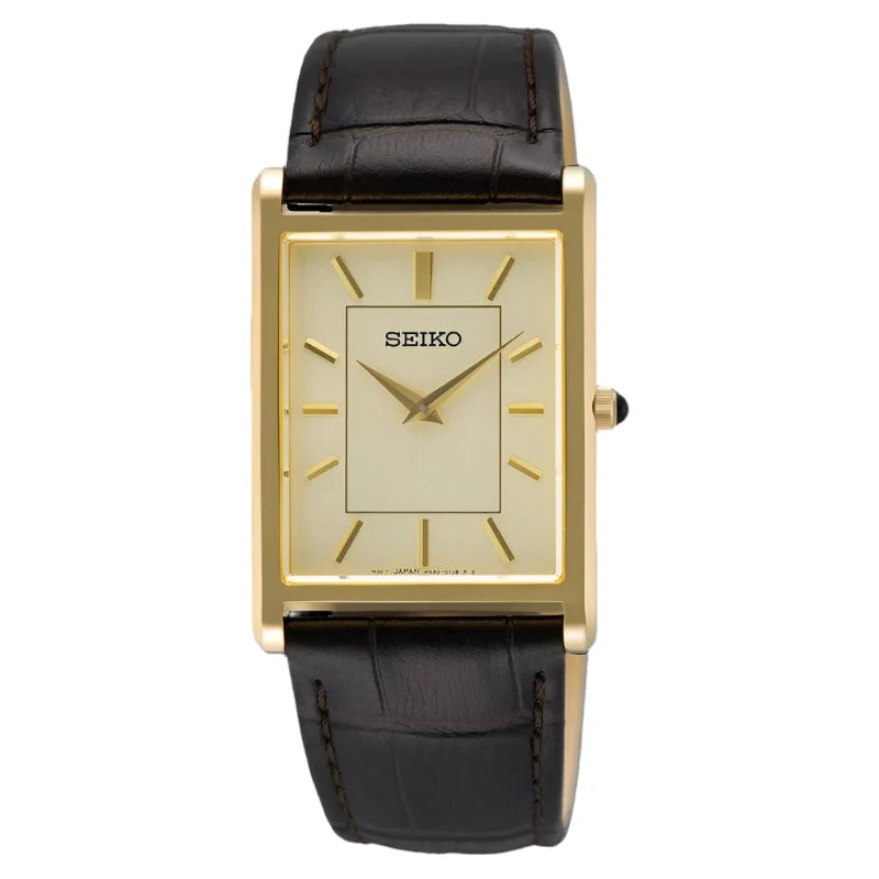 Seiko Classic Quartz Gold Tone Brown Leather Strap Men's Watch - SWR106P1