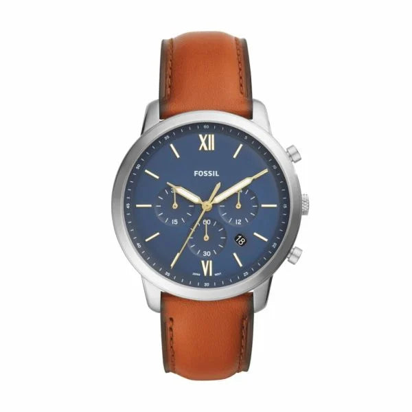Fossil Men's Neutra Chrono Silver Round Leather Watch - FS5453