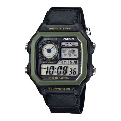 CASIO WORLD TIME DIGITAL WATCH - AE-1200WHB-1BVDF