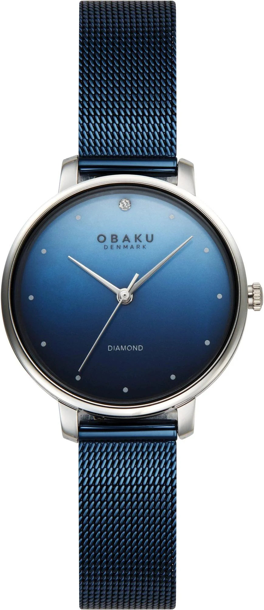Obaku Quartz Blue Dial Diamond Accent Steel Mesh Watch - V320LXCZML-DL