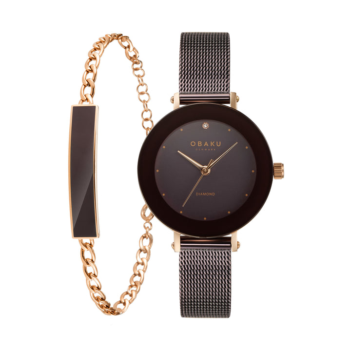 Obaku Lilje Walnut Ladies Watch Boxset - V299LXVNMN-EJBWN