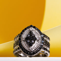 Sterling Silver Ladies 2,00ct Black and White Diamond Ring