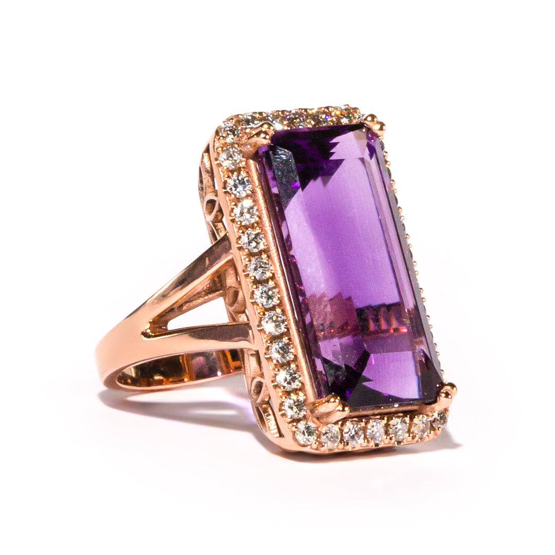 9ct Rose Gold 12ct Amethyst and Diamond Ring The_Diamond_box_South_Africa