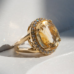 9ct Yellow Gold Ladies 15ct Citrine and Diamond Halo Ring The_Diamond_box_South_Africa