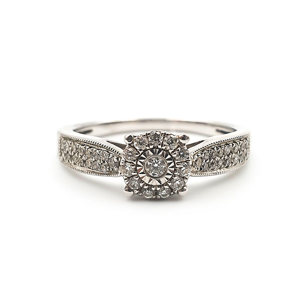 9ct White Gold Ladies Diamond Cluster Engagement Ring The_Diamond_box_South_Africa