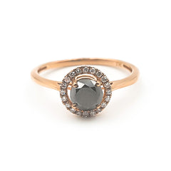 9ct Rose Gold Ladies Black Diamond Halo Engagement Ring