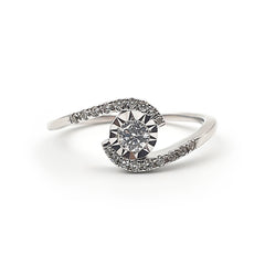 9ct White Gold Ladies Diamond Halo Engagement Ring