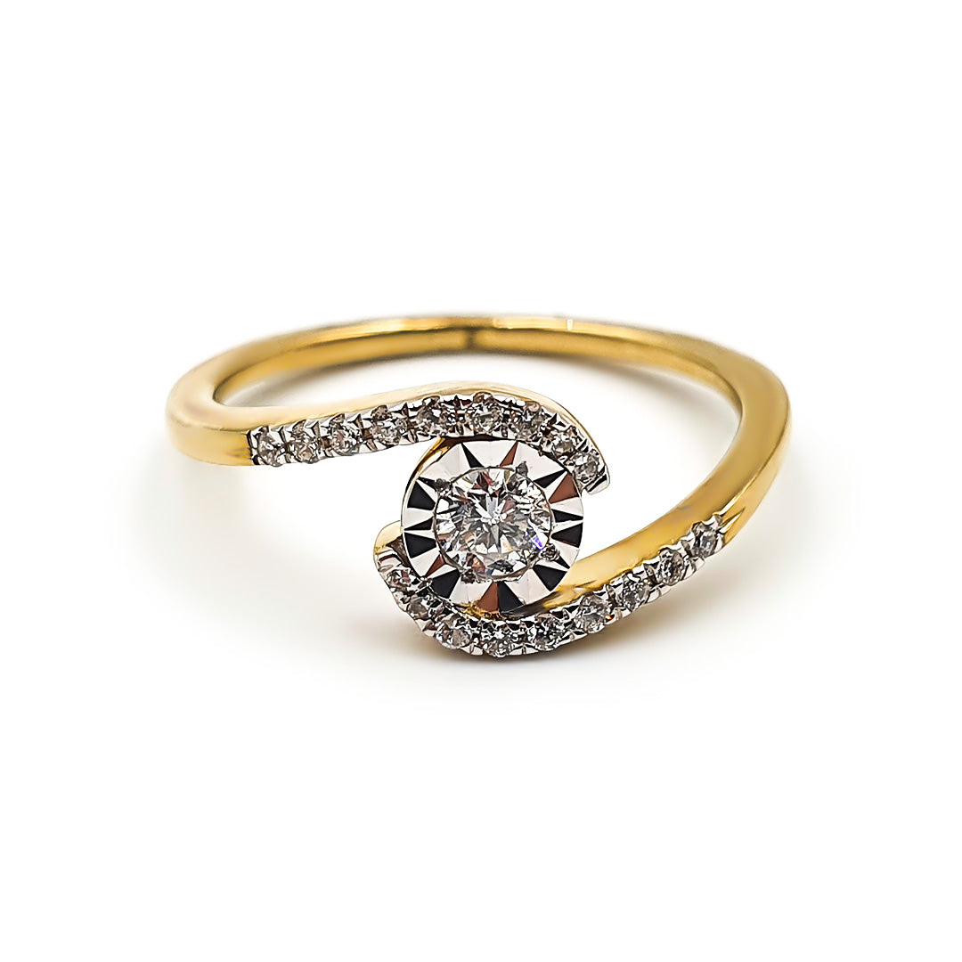 9ct Yellow Gold Ladies Diamond Halo Engagement Ring