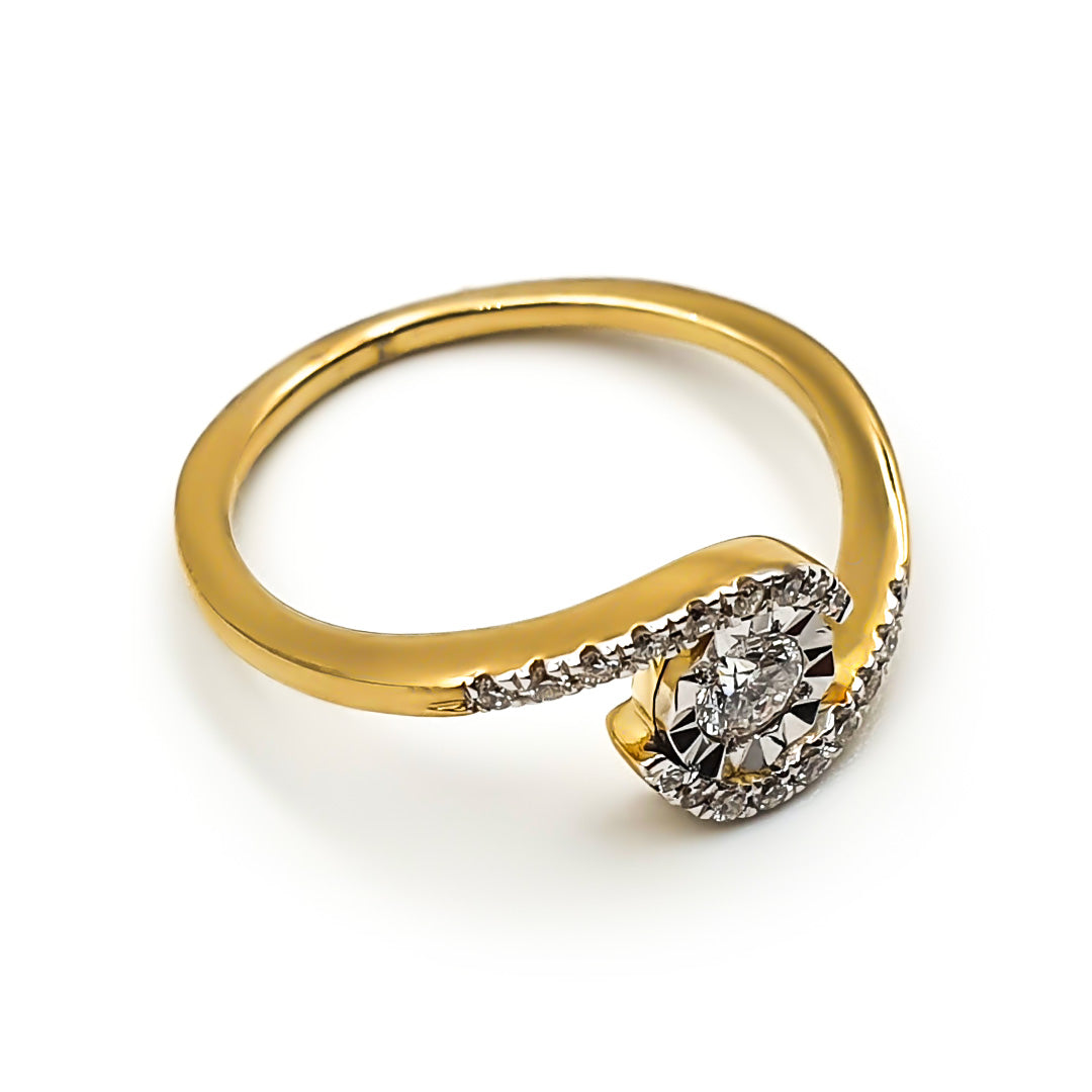 9ct Yellow Gold Ladies Diamond Halo Engagement Ring