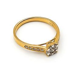 9ct Yellow Gold Ladies Diamond Cluster Engagement Ring