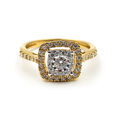 9ct Yellow Gold Ladies Diamond Halo Cluster Engagement Ring