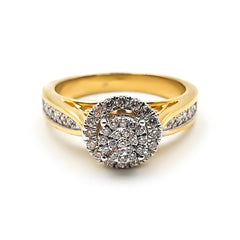 9ct Yellow Gold Ladies Diamond Cluster Engagement Ring