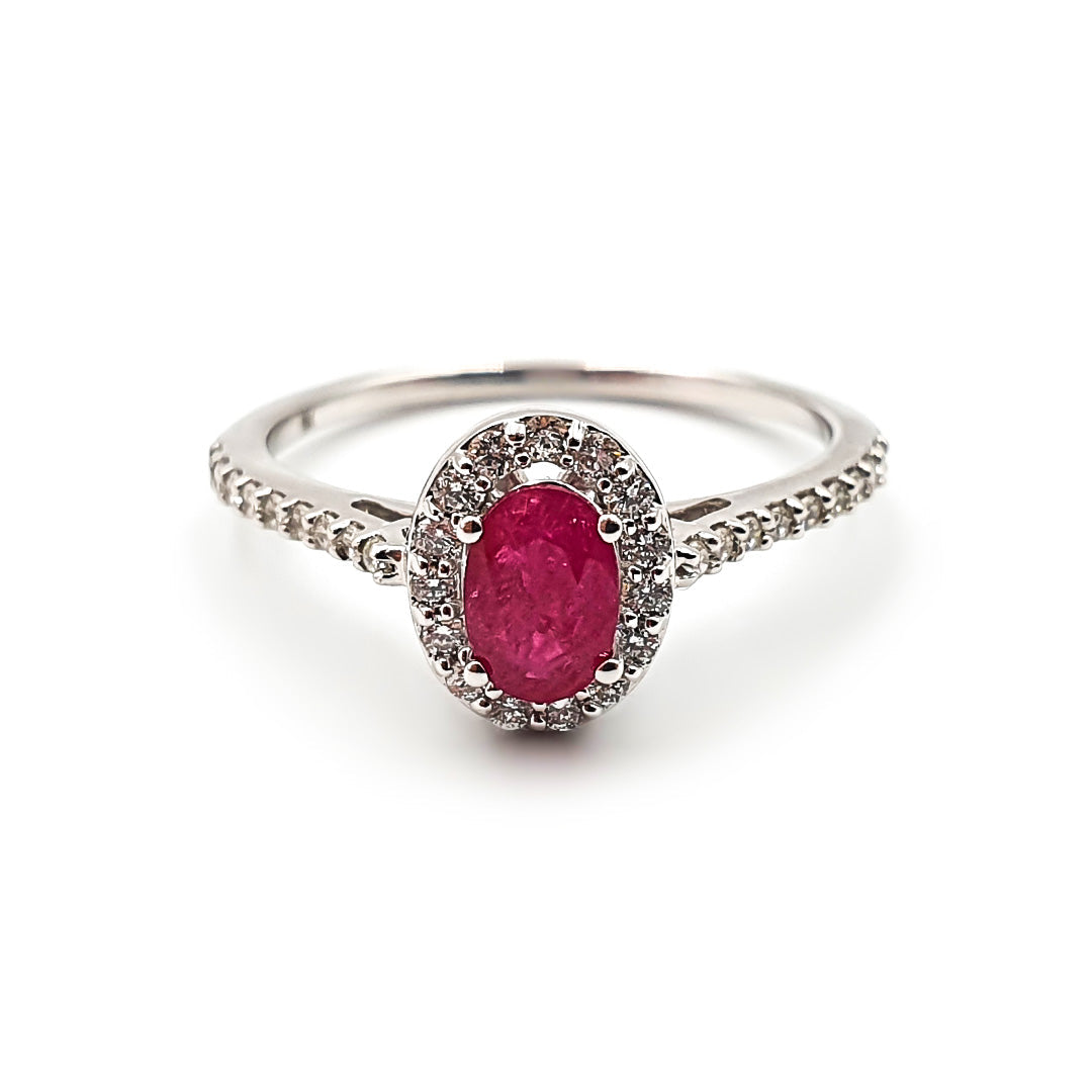 9ct White Gold Ladies Diamond Halo and Ruby Engagement Ring The_Diamond_box_South_Africa
