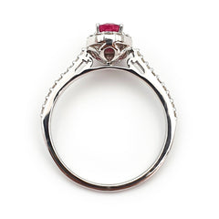 9ct White Gold Ladies Diamond Halo and Ruby Engagement Ring