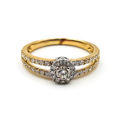 9ct Yellow Gold Ladies Diamond Halo Engagement Ring