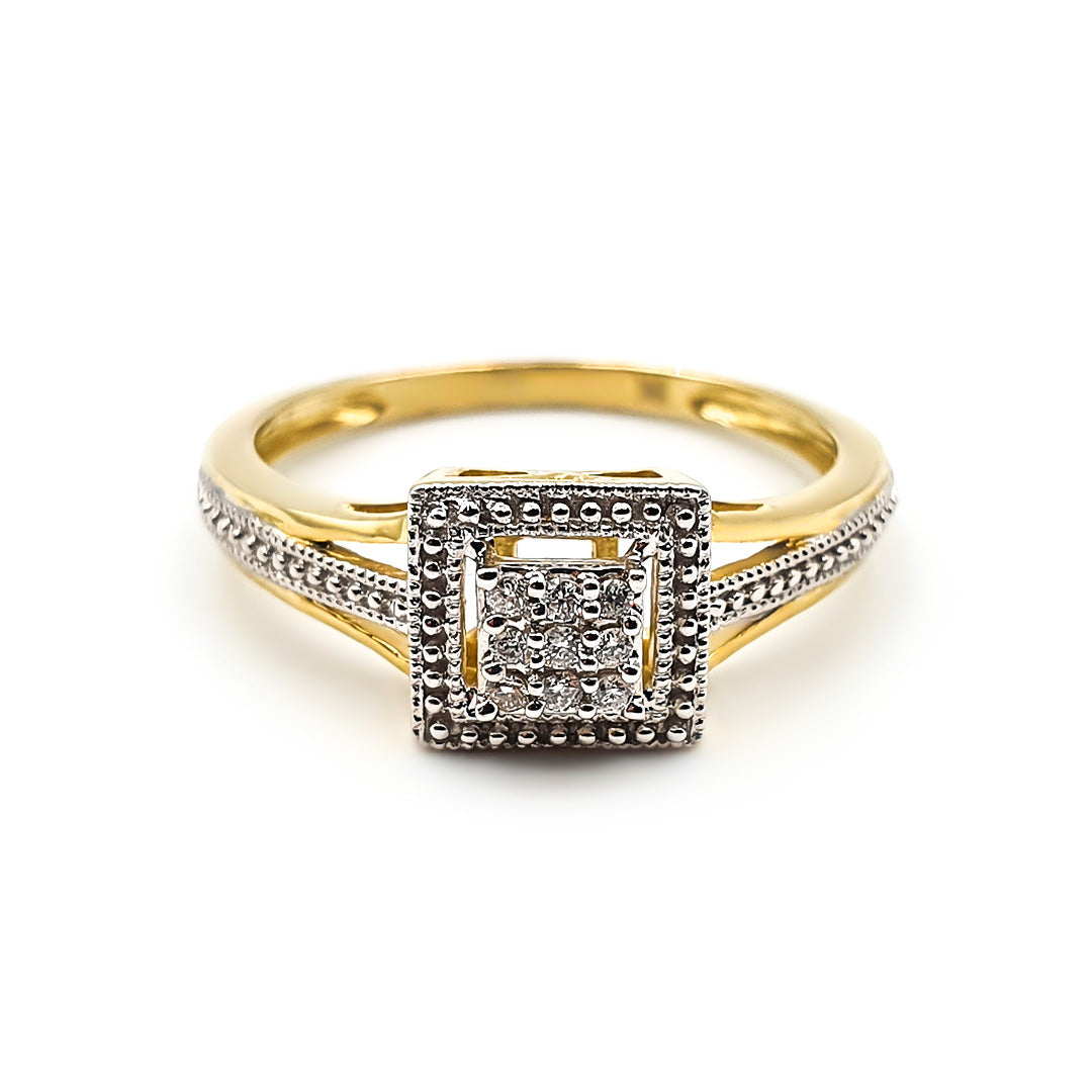 9ct Yellow Gold Ladies Diamond Cluster Engagement Ring The_Diamond_box_South_Africa