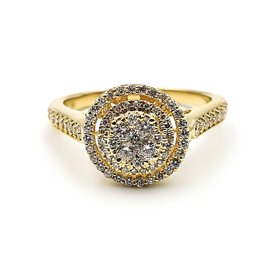 9ct Yellow Gold Ladies Diamond Halo Cluster Engagement Ring The_Diamond_box_South_Africa