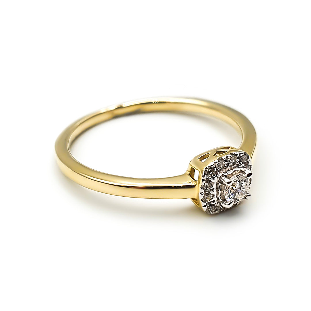 9ct Yellow Gold Ladies Diamond Halo Engagement Ring