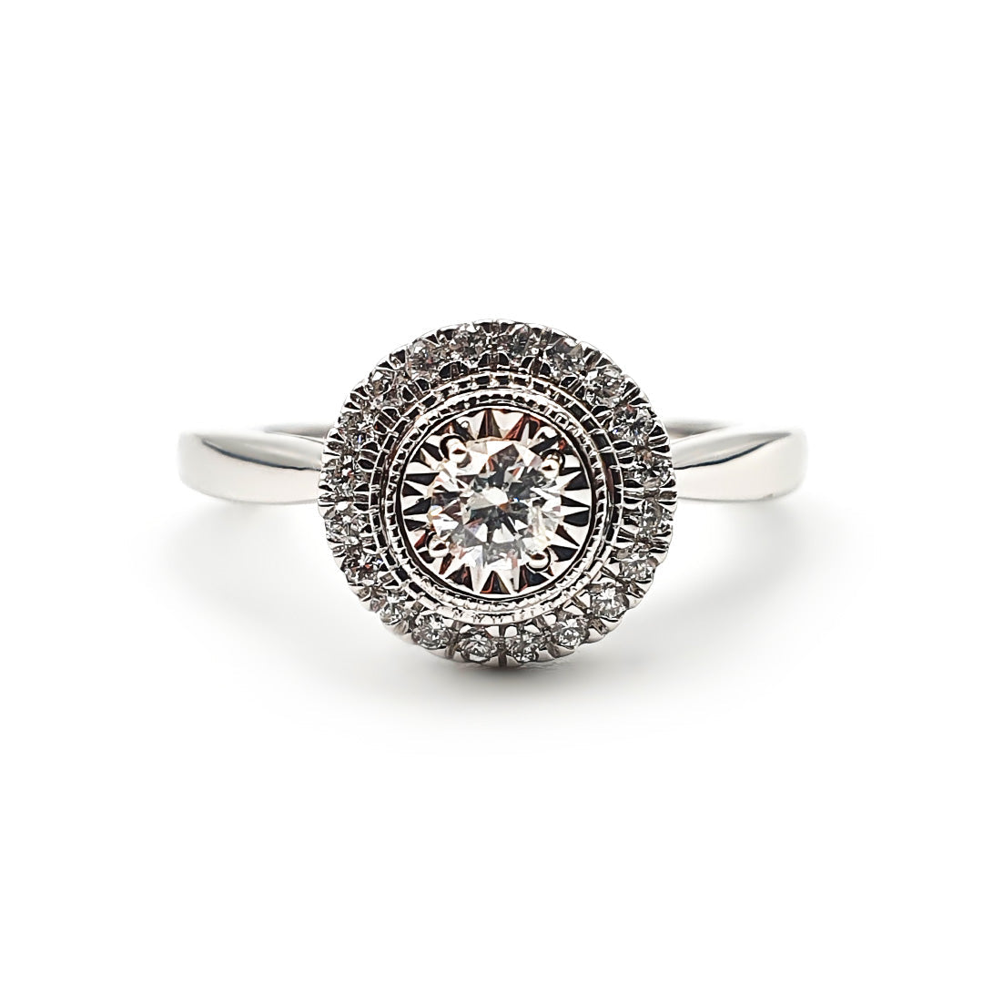 9ct White Gold Ladies Diamond Halo Cluster Engagement Ring The_Diamond_box_South_Africa