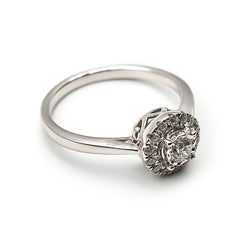 9ct White Gold Ladies Diamond Halo Engagement Ring