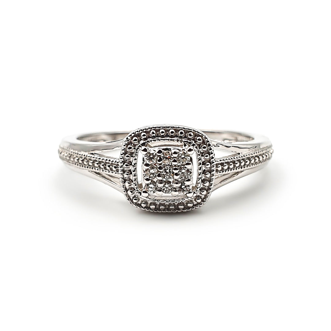 9ct White Gold Ladies Diamond Halo Cluster Engagement Ring The_Diamond_box_South_Africa