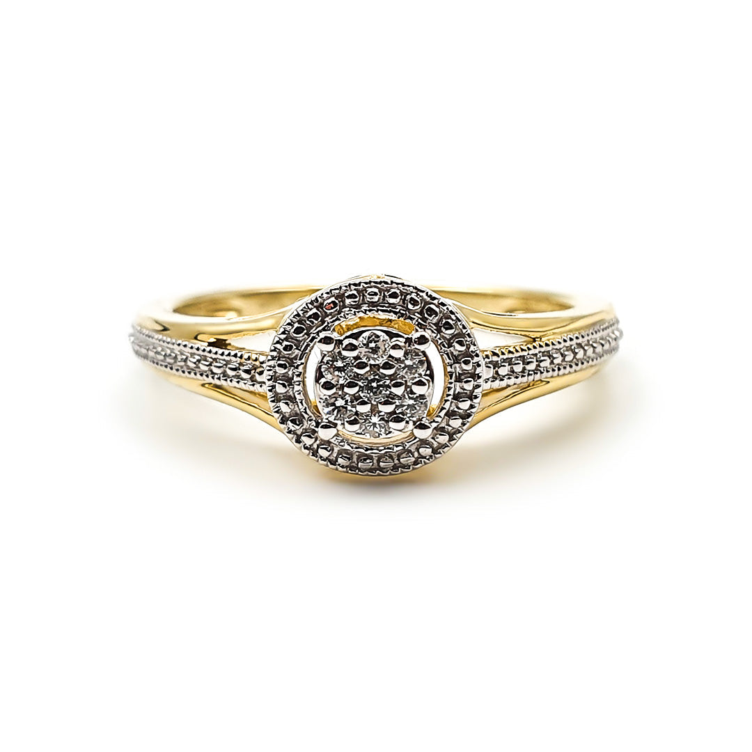 9ct Yellow Gold Ladies Diamond Halo Cluster Engagement Ring The_Diamond_box_South_Africa