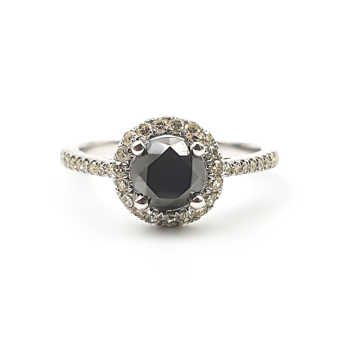 9ct White Gold Ladies 1.00ct Black Diamond Halo Engagement Ring The_Diamond_box_South_Africa