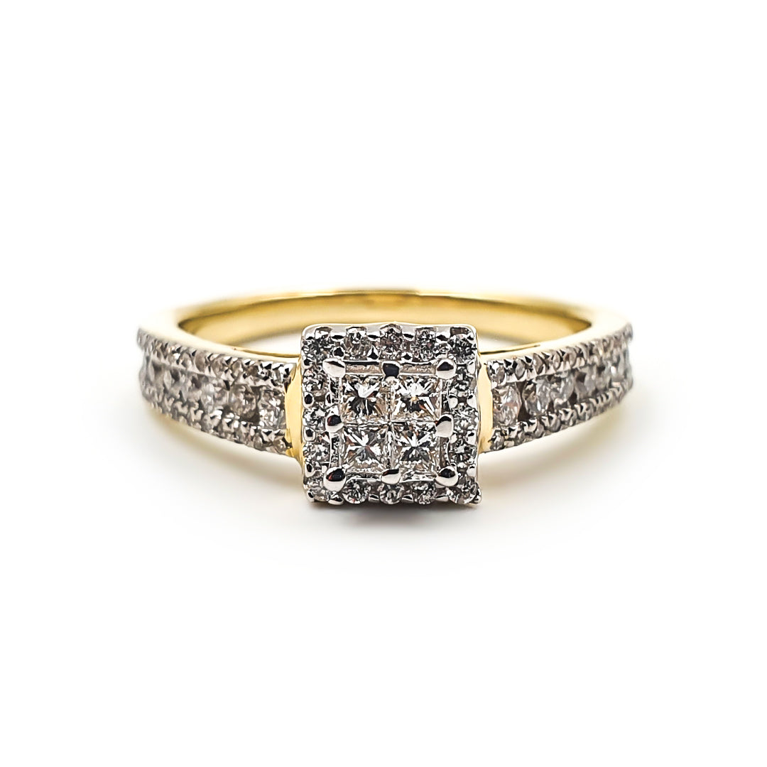 9ct Yellow Gold Ladies Diamond Cluster Engagement Ring The_Diamond_box_South_Africa