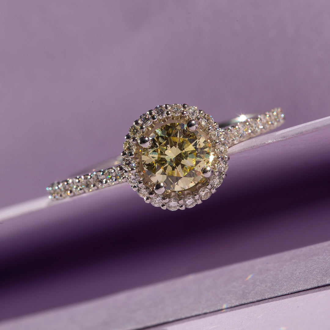 9ct White Gold Ladies Yellow Diamond Halo Engagement Ring The_Diamond_box_South_Africa