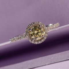 9ct White Gold Ladies Yellow Diamond Halo Engagement Ring