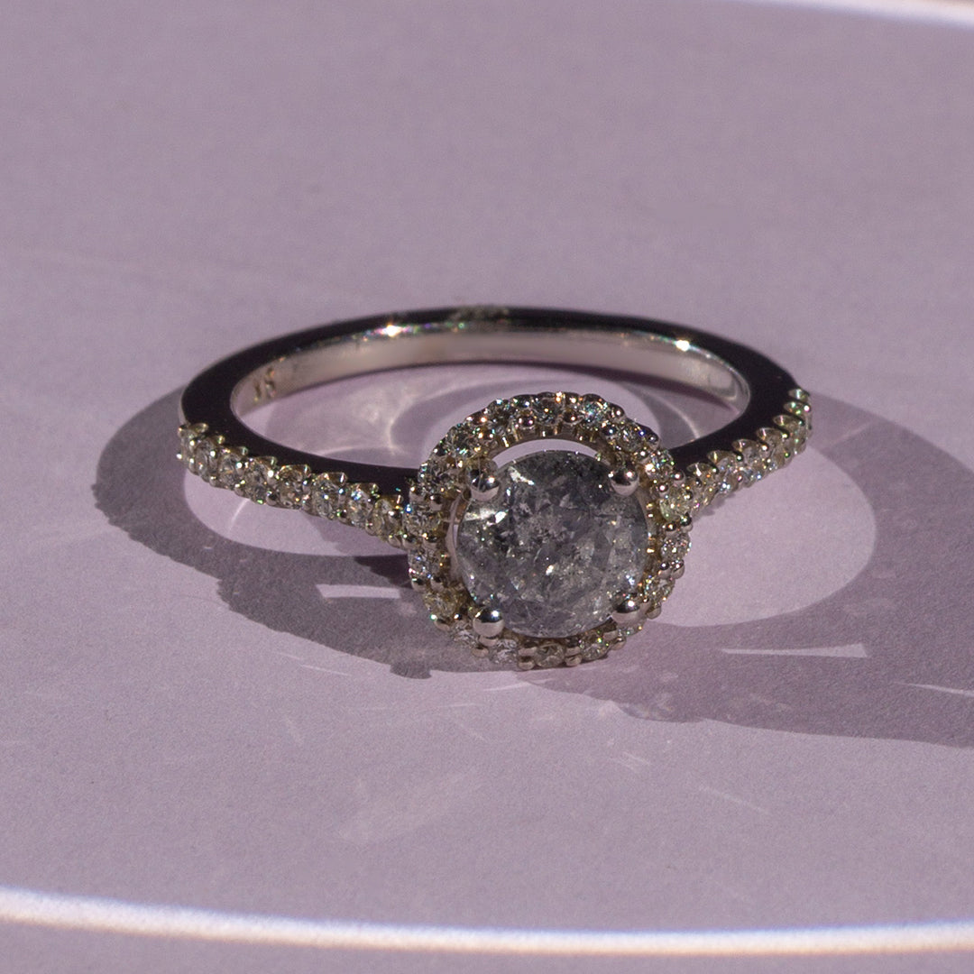 9ct White Gold Ladies 1.00ct Salt and Pepper Diamond Halo Engagement Ring The_Diamond_box_South_Africa
