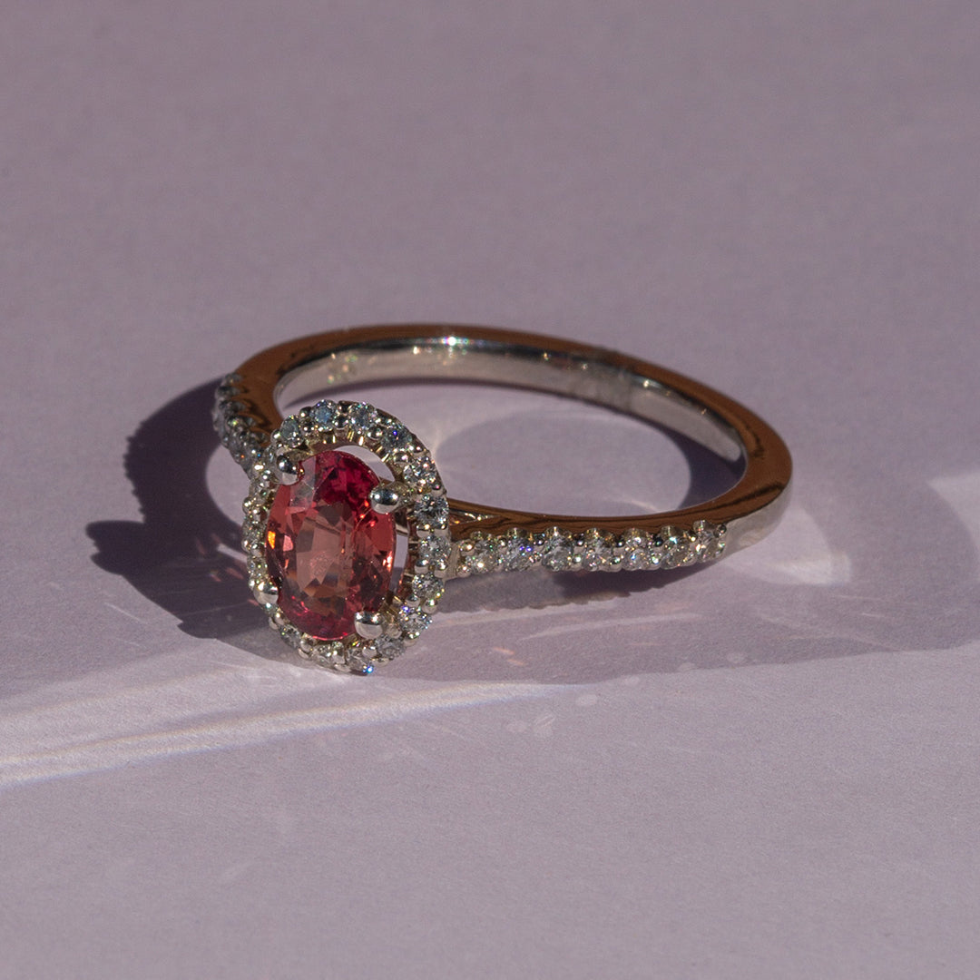 9ct White Gold Ladies Red Sapphire Halo Ring The_Diamond_box_South_Africa