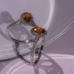 9ct White Gold Ladies Orange Sapphire Halo Ring